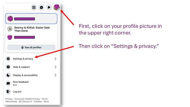 Instructions: Click on profile picture, then click on Settings & Privacy
