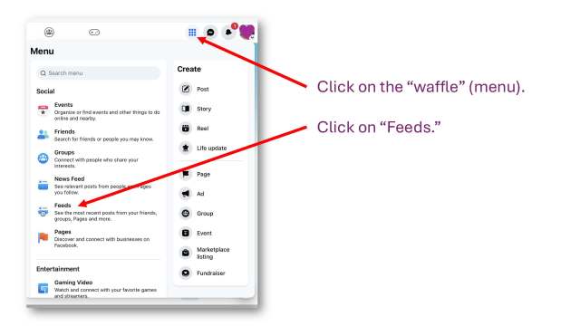 Click on the waffle on the top menu and on the left you'll see an option to view your Feeds.
